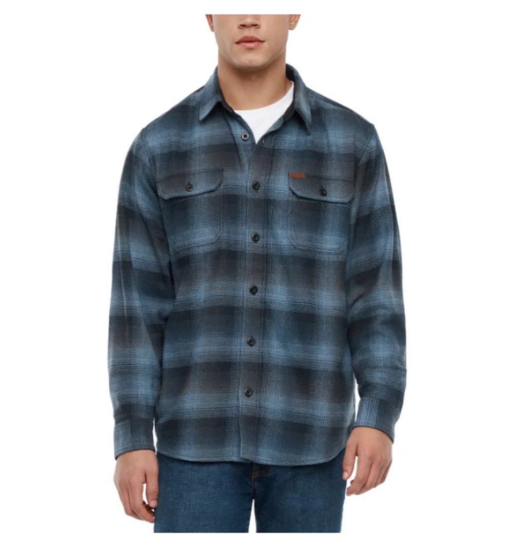 Orvis Men’s Flannel Shirt Regular Fit Heavyweight Cotton Plaid Blue Size XL